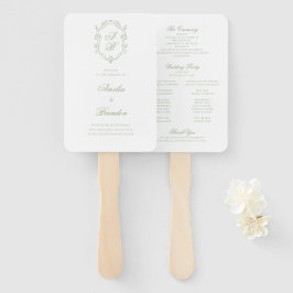 Classic Sage Green Monogram Crest Wedding Program ハンドファン