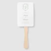 Classic Sage Green Monogram Crest Wedding Program ハンドファン (正面)