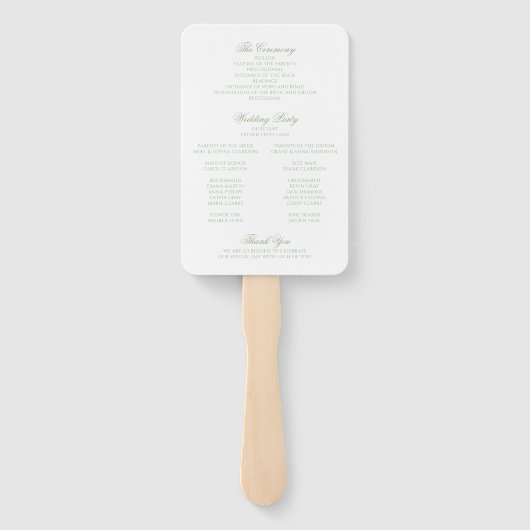 Classic Sage Green Monogram Crest Wedding Program ハンドファン (裏面)