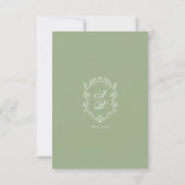 Classic Sage Green Monogram Crest Wedding QR Code 出欠カード (裏面)