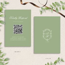 Classic Sage Green Monogram Crest Wedding QR Code 出欠カード