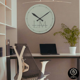 Classic Sage Green Monogram Office Decor ラウンド壁時計