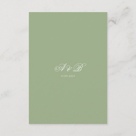 Classic Sage Green Monogram Script Wedding Details エンクロージャーカード (裏面)