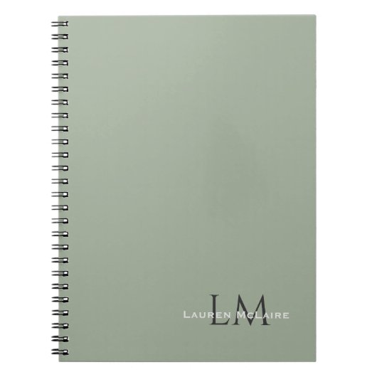Classic Sage Green Monogram Stationery ノートブック (正面)