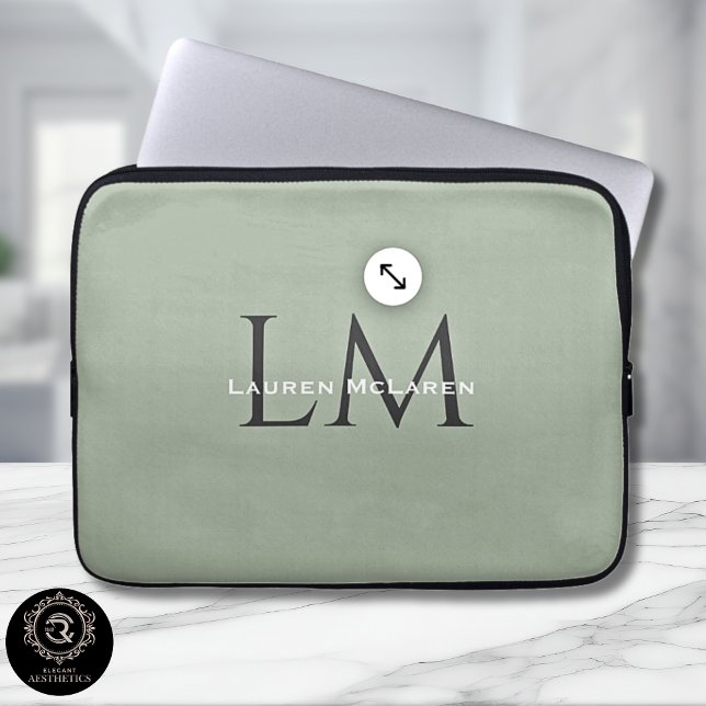 Classic Sage Green Monogram Tech Style  ラップトップスリーブ (Classic Sage Green Monogram Tech Style Laptop Sleeve)