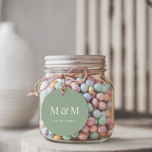 Classic Sage Green Monogram Typography Wedding フェイバータグ
