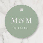 Classic Sage Green Monogram Typography Wedding フェイバータグ (裏面)