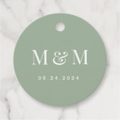 Classic Sage Green Monogram Typography Wedding フェイバータグ (正面)