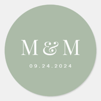 Classic Sage Green Monogram Typography Wedding ラウンドシール