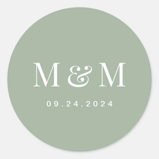 Classic Sage Green Monogram Typography Wedding ラウンドシール (正面)