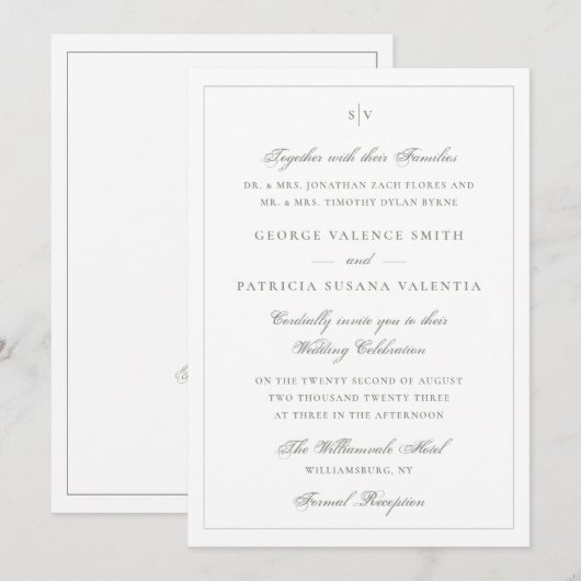 Classic Sage Green Monogram Wedding Website 招待状 (正面/裏面)