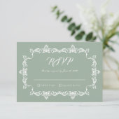 Classic Sage Green Ornately Framed Wedding 出欠カード (スタンド正面)
