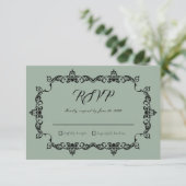 Classic Sage Green Ornately Framed Wedding 出欠カード (スタンド正面)