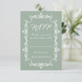 Classic Sage Green Ornately Framed Wedding 出欠カード (スタンド正面)