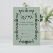 Classic Sage Green Ornately Framed Wedding 出欠カード (スタンド正面)