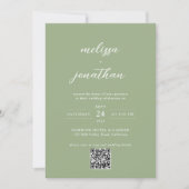 Classic Sage Green Photo Script QR Code Wedding 招待状 (正面)