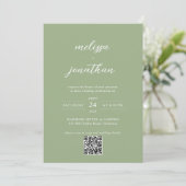 Classic Sage Green Photo Script QR Code Wedding 招待状 (スタンド正面)