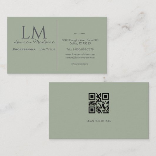 Classic Sage Green QR Code Business Branding 名刺 (正面/裏面)