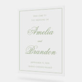 Classic Sage Green Script & Border Wedding Welcome アクリルサイン (傾斜)