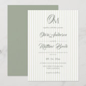 Classic Sage Green Stripe Wedding 招待状 (正面/裏面)