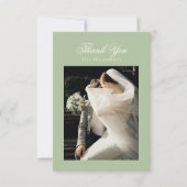 Classic Sage Green Wedding Photo Thank You Card サンキューカード (正面)