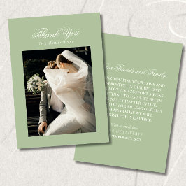 Classic Sage Green Wedding Photo Thank You Card サンキューカード