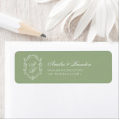 Classic Sage Green & White Monogram Crest Wedding ラベル (インサイチュ)