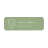 Classic Sage Green & White Monogram Crest Wedding ラベル (正面)