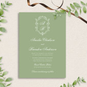Classic Sage Green & White Monogram Crest Wedding 招待状