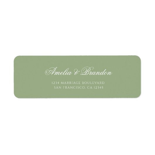 Classic Sage Green & White Script Wedding Address ラベル (正面)