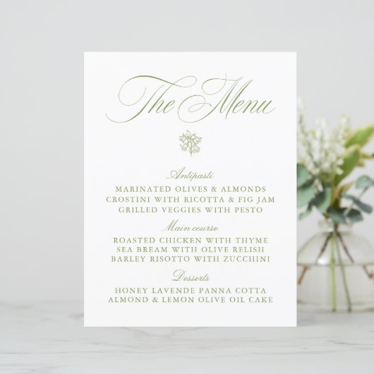Classic Sage Green & White Wedding Menu (スタンド正面)