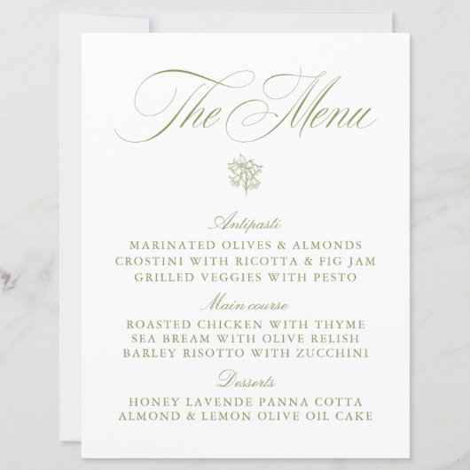 Classic Sage Green & White Wedding Menu (正面)