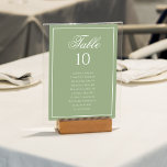 Classic Sage Green & White Wedding Seating Chart テーブルナンバー<br><div class="desc">Create an elegant and organized reception with this classic sage green wedding seating chart table number. Designed with a soft sage green background, refined white border, and graceful script typography, this piece blends timeless style with clear readability. Ideal for formal, classic, garden, or minimalist weddings, the layout allows guest names...</div>