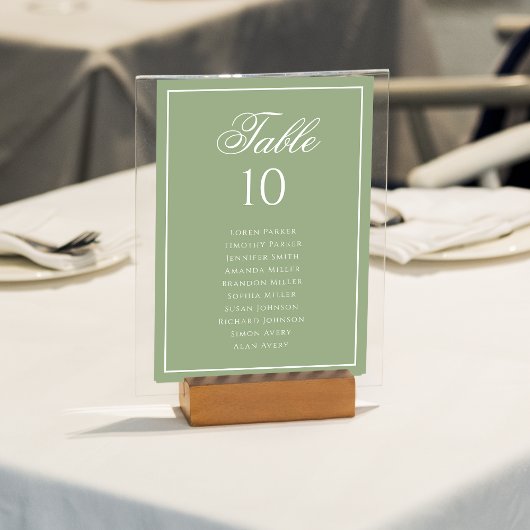 Classic Sage Green & White Wedding Seating Chart テーブルナンバー