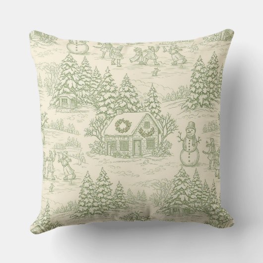 Classic Sage Winter Countryside Toile Pattern クッション (裏面)