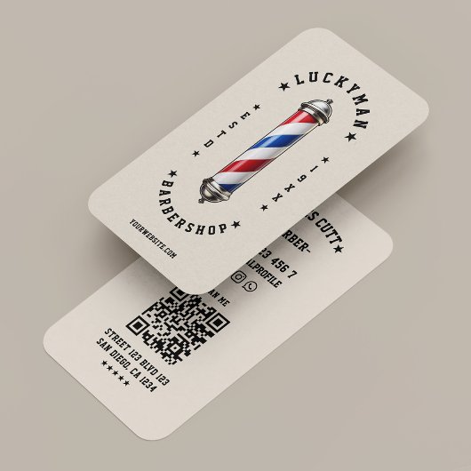 Classic Sand Red White Blue Barber Pole Barbershop 名刺