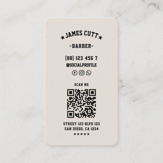 Classic Sand Red White Blue Barber Pole Barbershop 名刺 (裏面)