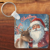Classic Santa and Reindeer Keychain | Merry Christ キーホルダー (正面)