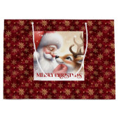 Classic Santa and Rudolph Cartoon Christmas Giftin ラージペーパーバッグ (正面)
