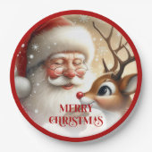 Classic Santa and Rudolph Cartoon Holiday Paper  ペーパープレート (正面)