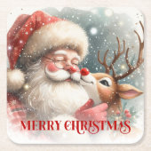 Classic Santa and Rudolph Cute Holiday Coasters スクエアペーパーコースター (正面)