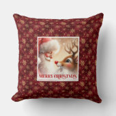 Classic Santa and Rudolph Festive Holiday Pillow  クッション (正面)