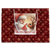 Classic Santa and Rudolph Kids Christmas Gift Bag  ラージペーパーバッグ (正面)