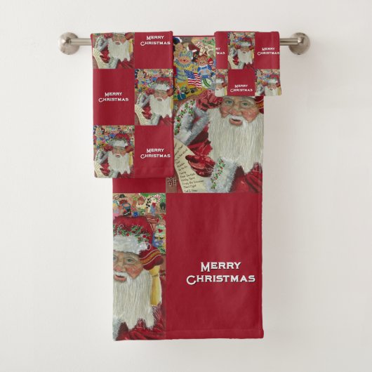 Classic Santa Burgundy Checking It Twice Holiday バスタオルセット (インサイチュ)
