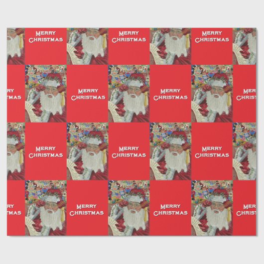 Classic Santa - Checking It Twice Holiday Red ラッピングペーパー (フラット)