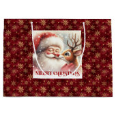Classic Santa Claus and Rudolph Christmas Kids   ラージペーパーバッグ (正面)