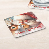 Classic Santa Claus and Rudolph Festive Coasters スクエアペーパーコースター (アングル)
