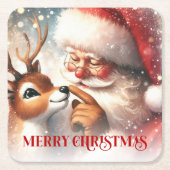 Classic Santa Claus and Rudolph Festive Coasters スクエアペーパーコースター (正面)