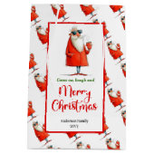 Classic Santa Claus fun festive holiday gift bag ミディアムペーパーバッグ (裏面)
