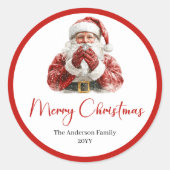 Classic Santa Claus Merry Christmas Label Tag ラウンドシール (正面)